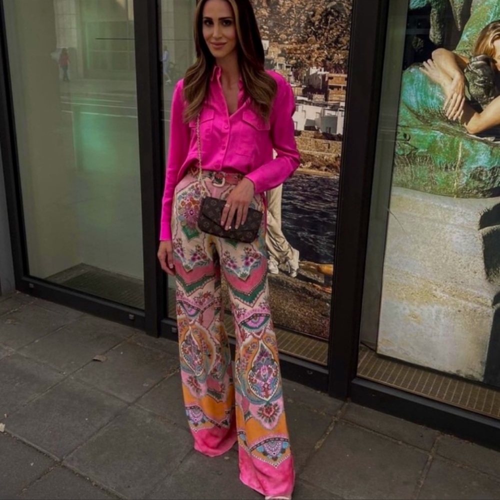 Zara Multicolored Floral Printed Wide Leg Pants - Picture 12 of 16